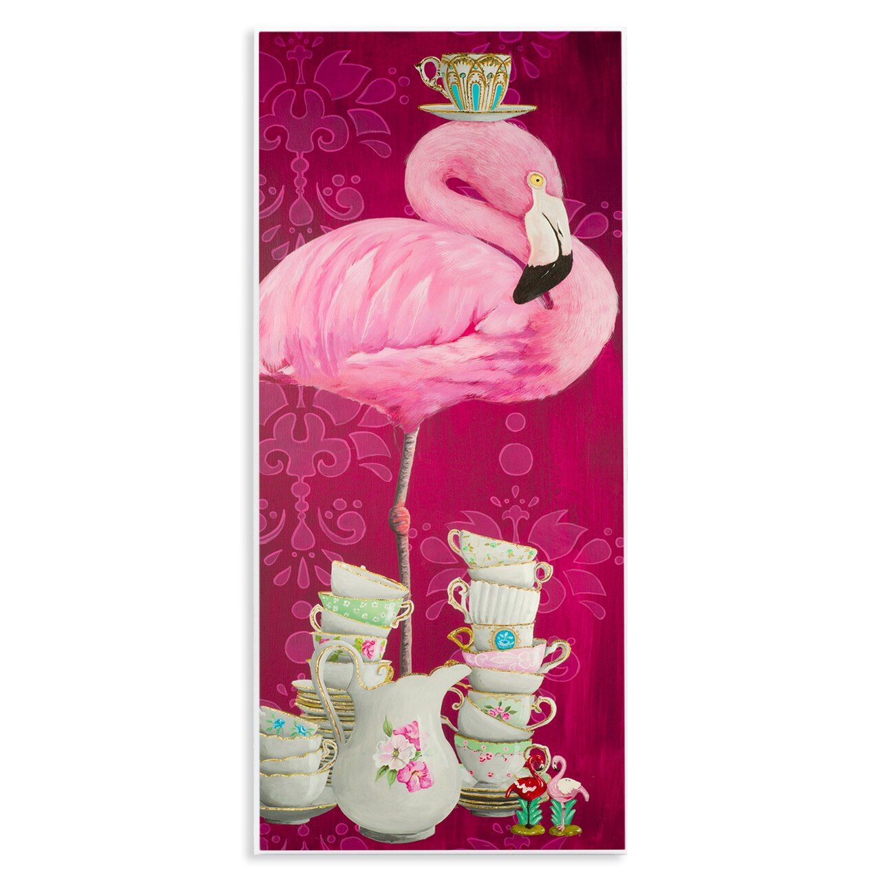 Stupell Industries Flamingo with Antique Teacups Wall Plaque Design by Heather Gauthier